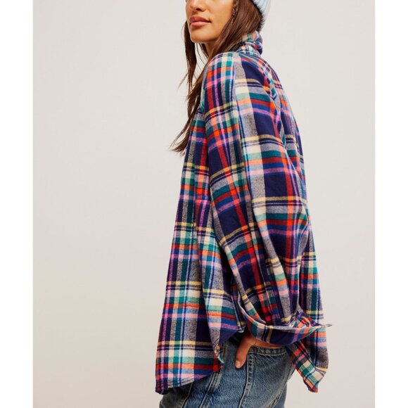 Free People Multicolor Plaid Button Down Shirt Size Large - Picture 3 of 9
